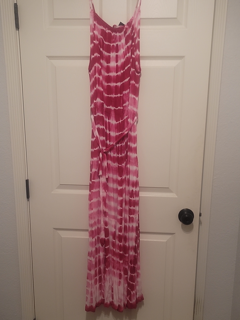 Tie-Dye Pink Maxi Dress with Waist Tie